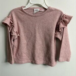 Zara Girls Dusty Pink Ruffle Sleeve Knit Top
